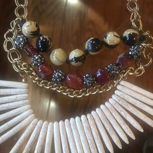 Statement Necklace 24” Cream, Brown, & Gold Color